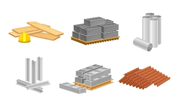 Building and Construction Materials Like Profiled Metal and Blocks Vector Set — Stock Illustration Building and Construction Materials Like Profiled Metal and Blocks Vector Set Stock Illustration