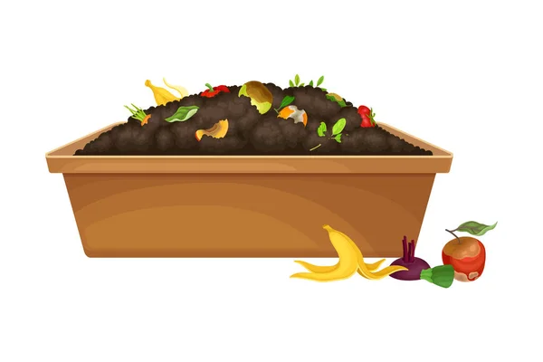 Rotten Fruit and Vegetables Piled in Wooden Crate as Organic Fertilizer for Soil and Plant Growth Vector Illustration — Stock Illustration Rotten Fruit and Vegetables Piled in Wooden Crate as Organic Fertilizer for Soil and Plant Growth Vector Illustration Stock Vector