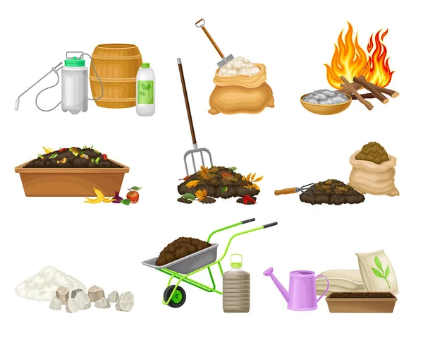 Organic Fertilizer Piles and Packs as Natural Nutrients for Soil and Plant Growth Vector Set — Stock Illustration Organic Fertilizer Piles and Packs as Natural Nutrients for Soil and Plant Growth Vector Set Stock Vector