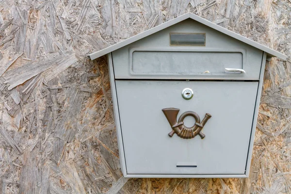Gray Metal Mailbox Wooden Wall — Stock Photo, Image