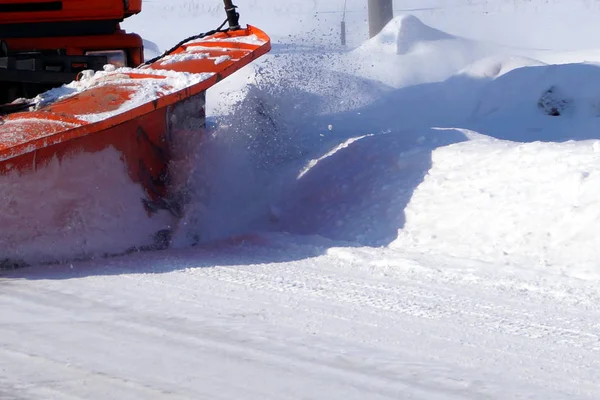 Large Truck Clears Snow Road Seasons — Stock Photo, Image