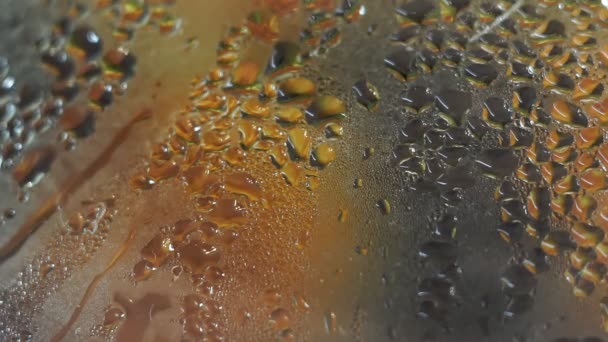Gotas par de close-up alimentos preparação tampa de vidro — Vídeo de Stock