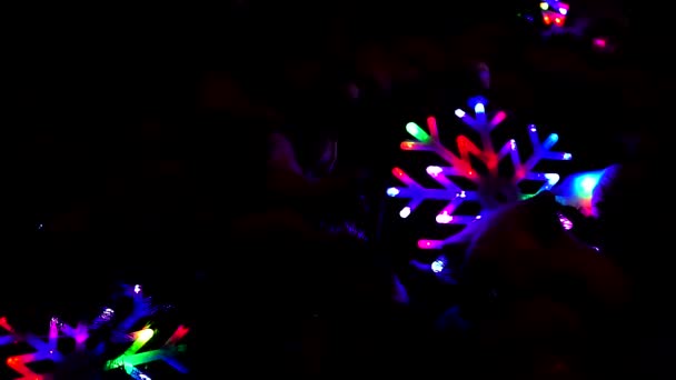 Blikající vánoční dekorace na vánočním stromku v noci — Stock video