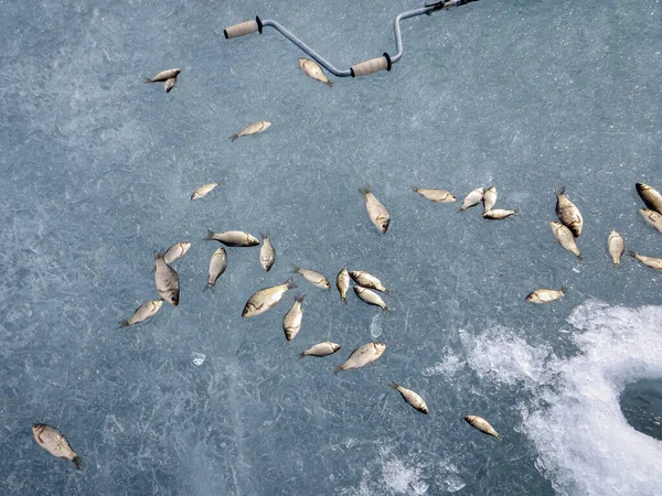 Концепция зимней рыбалки — стоковое фото