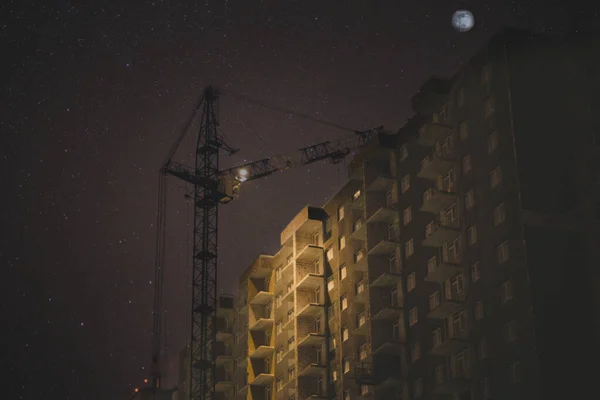 Construction crane at night — Stock Photo, Image
