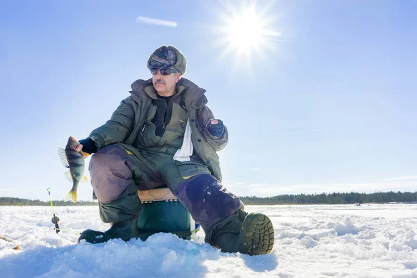 Pescador captura en la pesca de invierno —  Fotos de Stock