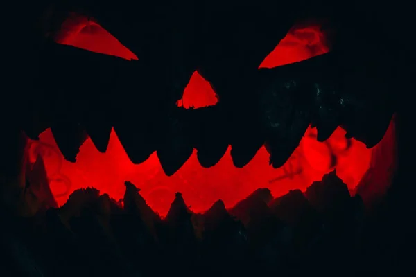 Kürbis zu Halloween auf dunklem Hintergrund in Nahaufnahme — Stockfoto