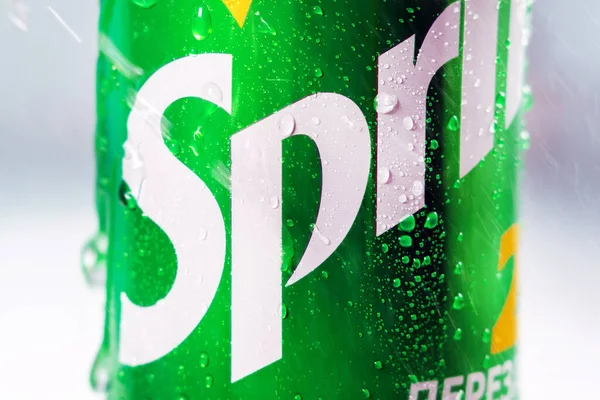 Tyumen Russia May 2020 Close Sprite Soda Drink Cans Sprite — Stock Photo, Image