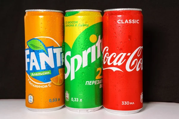 Tyumen Russia May 2020 Coca Cola Fanta Sprite 음료는 회사의 — 스톡 사진