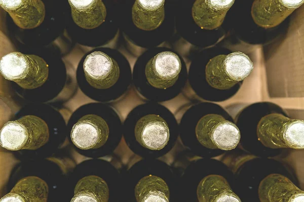 Rows Bottled Craft Beer Capped Bottle Tops Viewed Top — Stok fotoğraf