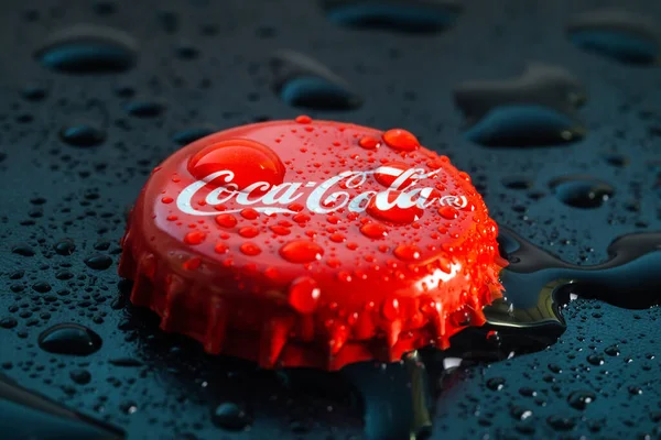 Tyumen Russia June 2020 Red Cap Glass Bottle Coca Cola — Stok Foto