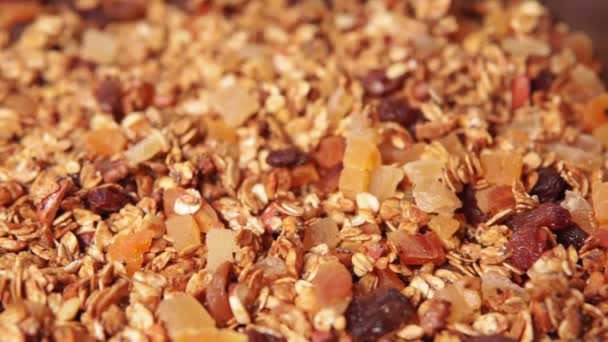 Organic homemade granola cereals with oatmeal and almonds. oatmeal granola or muesli — Stock Video