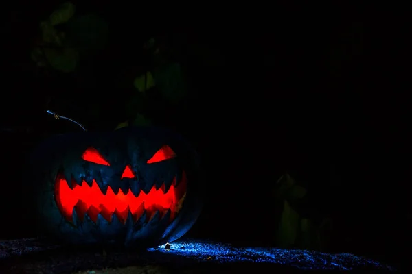 Espantosa Calabaza Halloween Sonriente Sobre Fondo Oscuro Estilo Retro Ruido — Foto de Stock