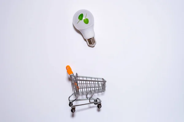 Concept Eco Close Gloeilamp Het Kopen Van Milieuelektriciteit Een Witte — Stockfoto