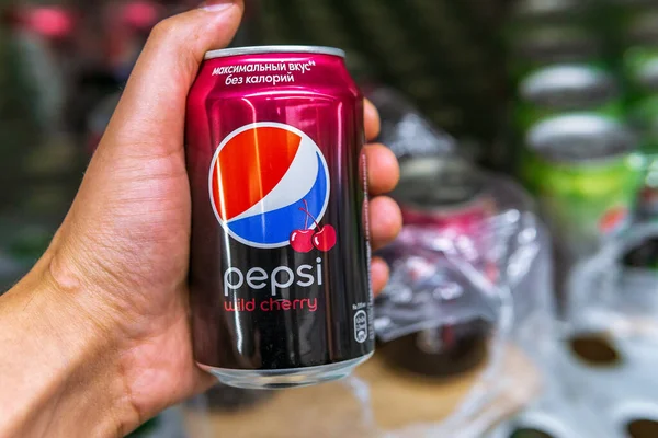 Tyumen Russia July 2020 Aluminium Can Pepsi Wild Cherry Produced — стокове фото