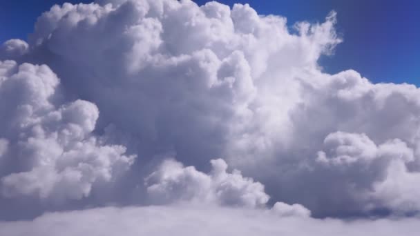 White clouds in blue sky. Aerial birds eye clouds. Aerial top cloudscape. Texture of clouds. View from above. — Stock Video