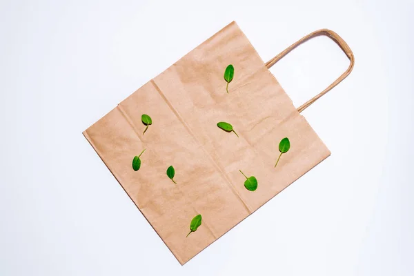 Paper eco-friendly bags. ECO-friendly, reusable and Zero waste concept. on a white background, flat positio