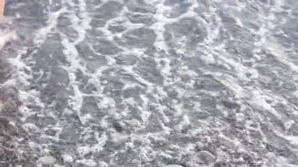 Frauen gehen am Ufer eines steinernen Strandes am Meer entlang. Selektiver Fokus. das Konzept der Ruhe, Entspannung — Stockvideo