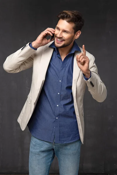 Happy Handsome Man Phone — Stock Photo, Image
