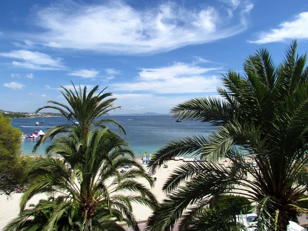 Hermosa Playa España Mallorca Impresionante Vista Desde Ventana Hermoso Cielo — Foto de Stock