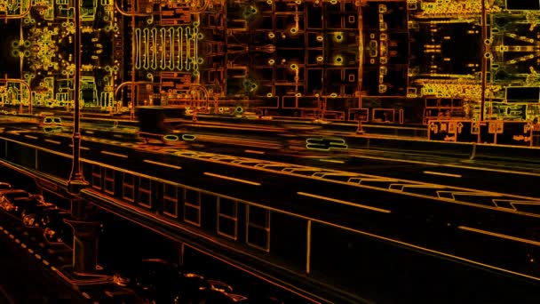 Абстрактный City Future Orange Черном Фоне Отличное Видео Видеоклип 1920X1080 — стоковое видео