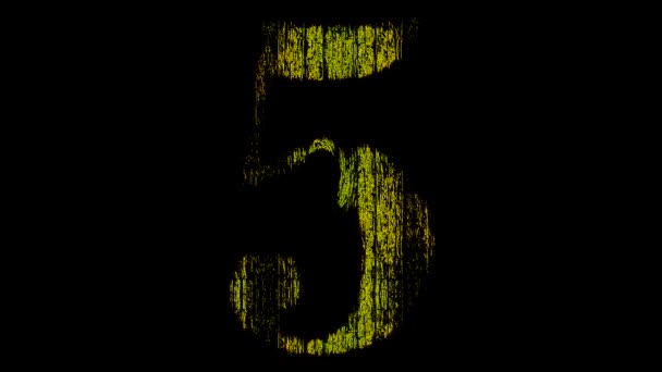 Countdown Five One Yellow Black Background Stock Vídeo Grande Clipe — Vídeo de Stock