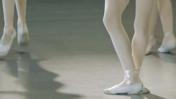 Ballet. Close-up of a girls legs in white ballet shoes during ballet training. Element of classical dance. 4K. — Stock Footage Ballet. Close-up of a girls legs in white ballet shoes during ballet training. Element of classical dance. 4K. Stock Video