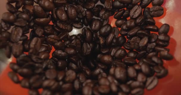 Grãos de café premium depois de assar, moído em um moedor de café. Filmagem de stock. Conceito Comece o Dia com Café . — Vídeo de Stock