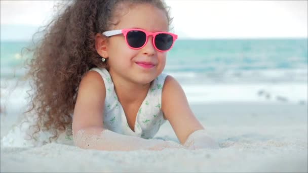 Portrait of a Beautiful Little Girl in Pink Glasses, Cute Smiling ...