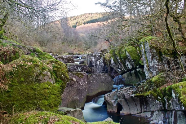 Kleine Stroom Loopt Mossy Rotsen — Stockfoto