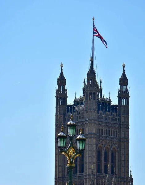 Victoria Tower Com União Jack Palácio Westminister — Fotografia de Stock