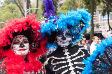 Mexico City - Meksika / Circa Ekim 2019: Ölü geçit günü - Desfile de catrinas