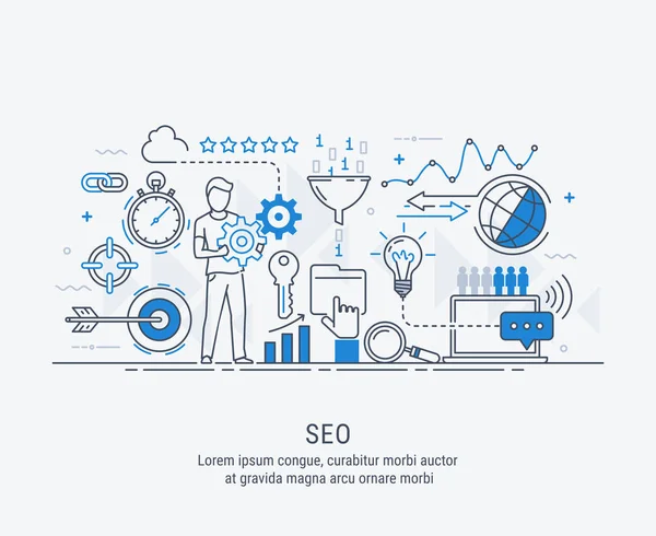 Modern Platt Tunn Linje Design Vektor Illustration Begreppet Seo Optimering — Stock vektor