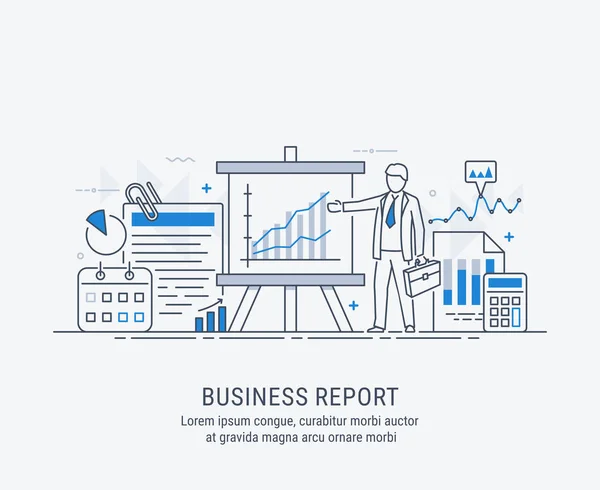 Gerente Que Informa Comercialización Los Gráficos Del Espectáculo Soporte Del — Vector de stock