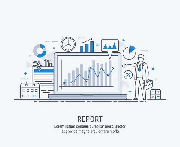 Een Manager Rapportage Marketing Toon Grafieken Laptop Beeldscherm Rapportage Concept — Stockvector