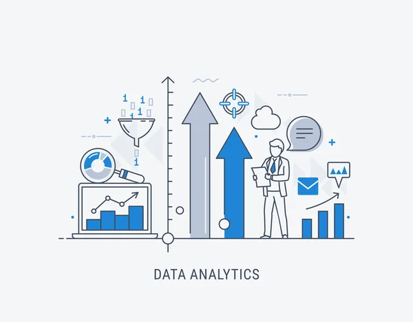 Data Analytics website banner dunne lijn vector illustratie — Stockvector