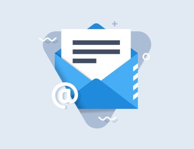 E- posta bildirim simgesi kavramı. Belge ve sembol e-postasıyla zarf. Başarılı e-posta dağıtımı, e-posta teslimatı, tebligat, abonelik onaylandı, başarılı doğrulama kavramları. Modern düz tasarım vektör simgesi.