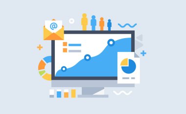 Analiz web sitesi afişi için modern düz tasarım. İş analizi, piyasa araştırması, ürün testi, veri analizi için vektör illüstrasyon kavramı.