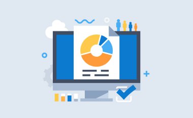 Analiz web sitesi afişi için modern düz tasarım. İş analizi, piyasa araştırması, ürün testi, veri analizi için vektör illüstrasyon kavramı.