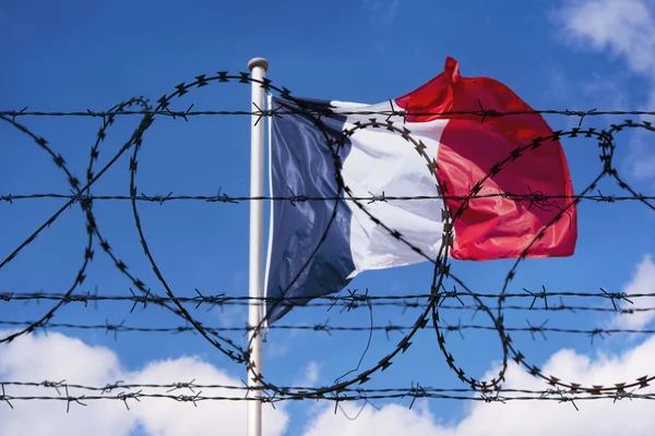 Французька Кордону Прапор Франції Колючого Дроту — стокове фото
