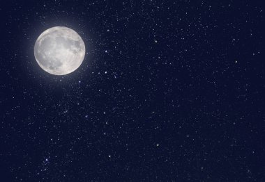 Gece ay ve yıldız evren gibi arka plan veya doku ile karanlık gökyüzü