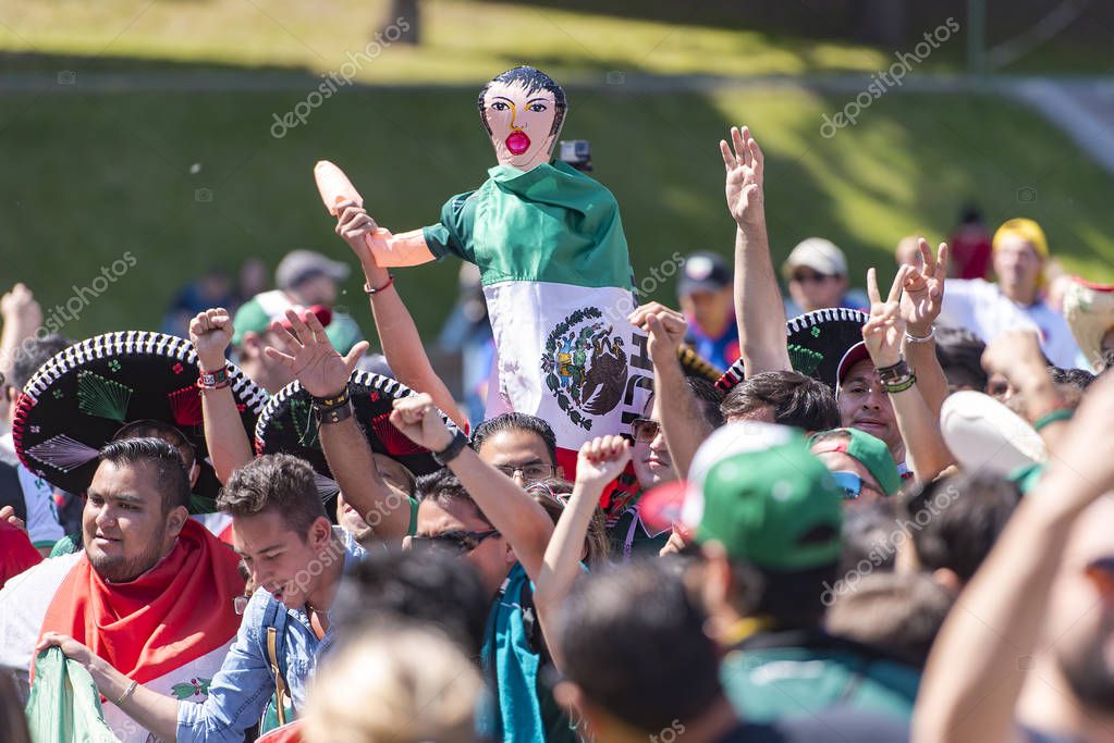 MOSCOW - JUN 16: Football fans in Moscow during the 2018 FIFA World Cup on June 16. 2018 in Russia