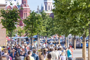 Moskova - Jun 16: Tverskaya Caddesi 16 Haziran'da Moskova yaz aylarında. Rusya 2018