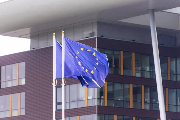 Strasbourg Frankrike Flaggor Framför Byggnader — Stockfoto