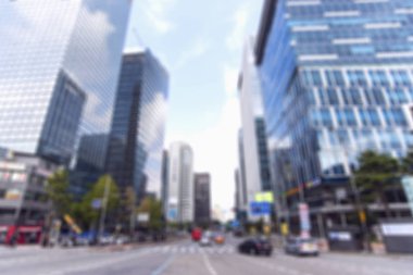 Seoul, Güney Kore, gökdelenlerin bulanık görünümü arka plan olarak, yüksek çözünürlüklü resimler defocused.