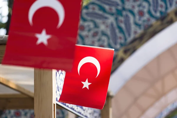 Turkish Flags at a street Market in Istanbul in Turkey