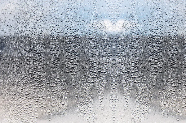 Venster Met Condensaat Stoom Hevige Regen Grote Textuur Achtergrond — Stockfoto