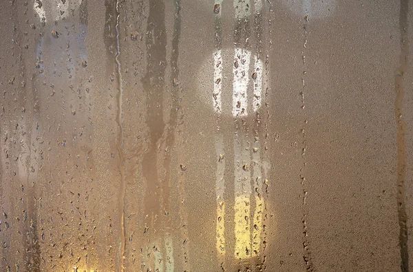 Window with Steam in the Evening, Glass and condensation, Night Time