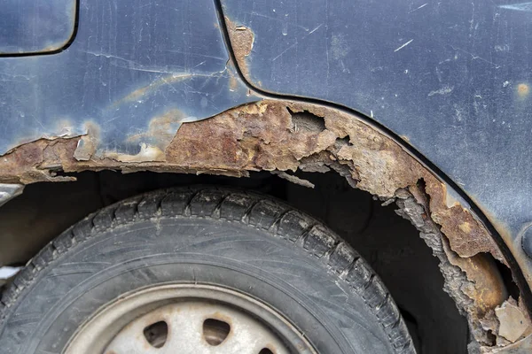 Close Detalhe Carro Enferrujado Azul Vintage Car — Fotografia de Stock