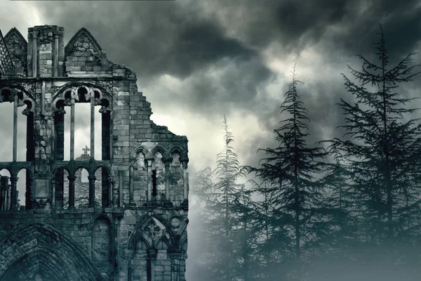 Ruinen Der Alten Burg Großbritannien Isoliert Auf Weißem Hintergrund — Stockfoto